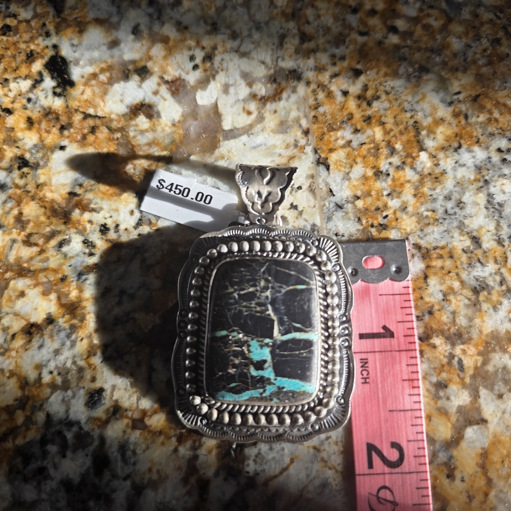 Native MADE BLACK JACK Turquoise PENDANT - Picture 13 of 16